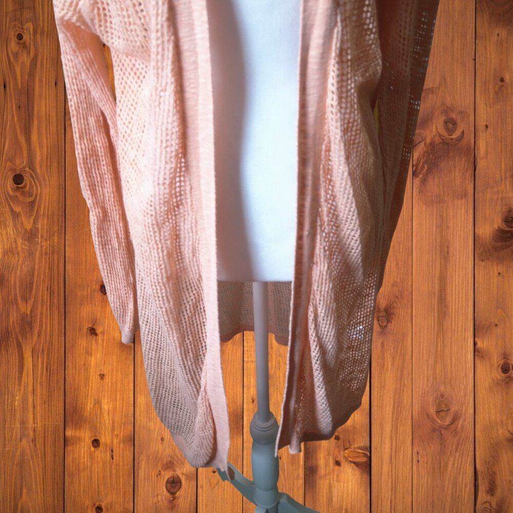 in Cashmere Linen Blend Open Knit Longline Open Front Cardigan Size Large Beachy - Picture 3 of 8